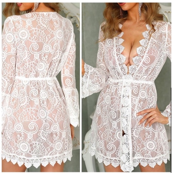 LAST 1 S New Gorgeous Bohemian Lace Sexy Mini Dress Swimsuit Coverup Lingerie - Picture 4 of 9